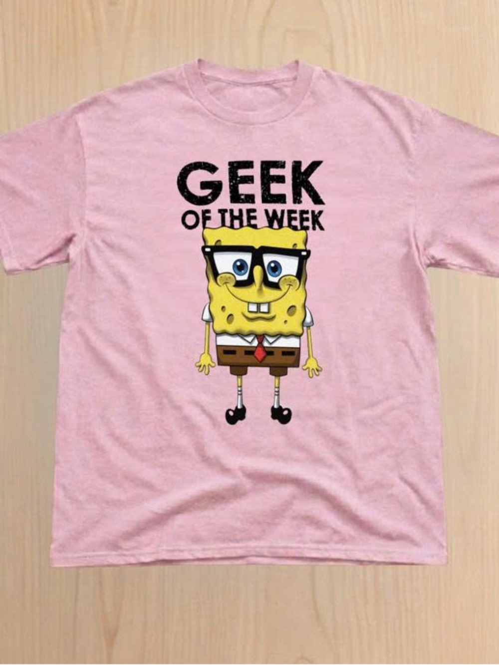 Pink 'Geek of the Week' Sponge Cartoon Graphic Tee